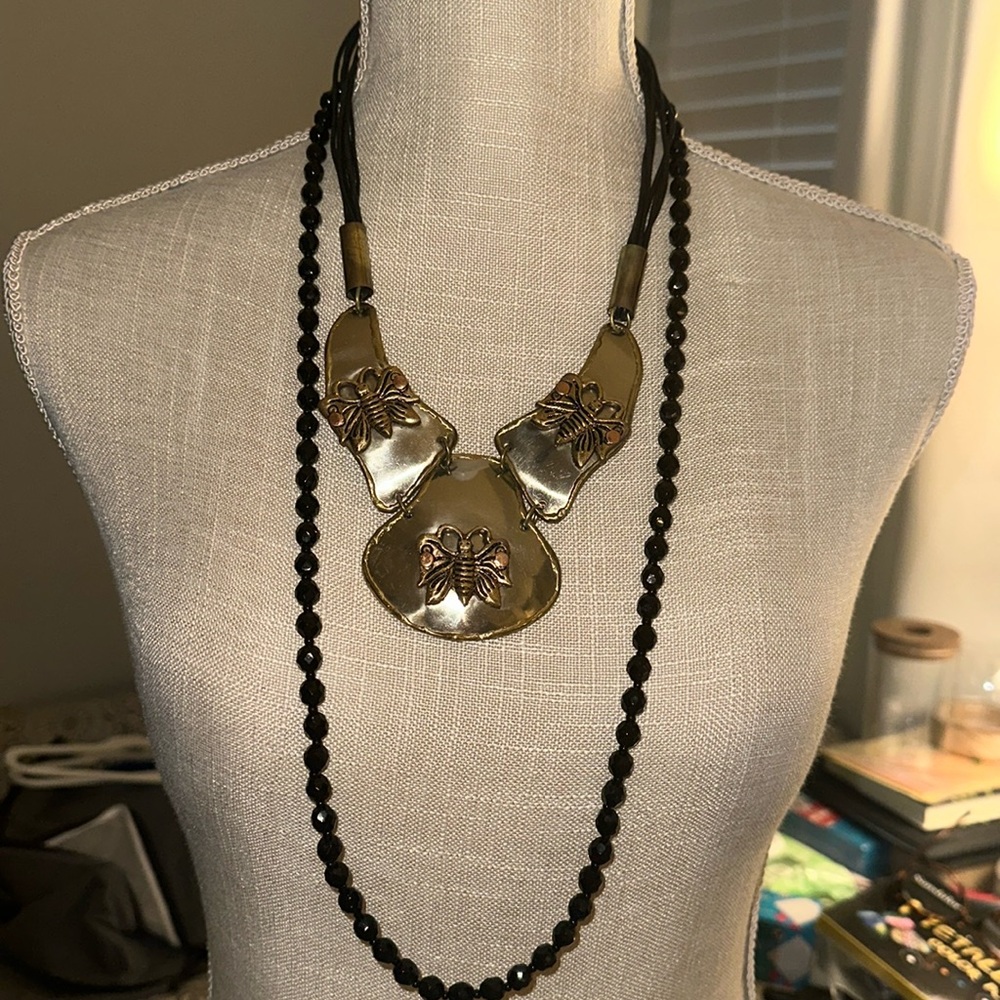 Gold Floral Pendant Statement Necklace - Women Jewelry